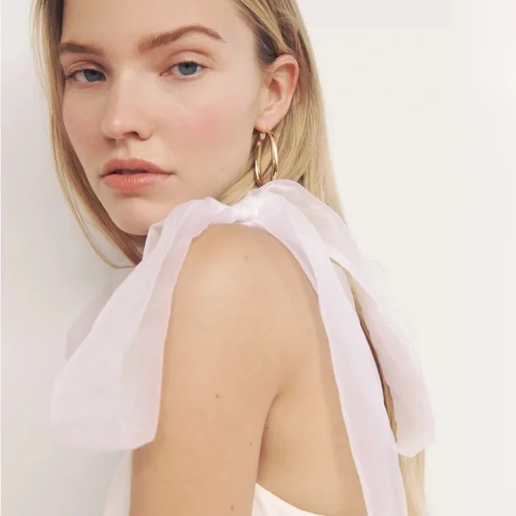 Reformation White/Cream Kairo Dress with Sheer Sleeves - Picture 4 of 9